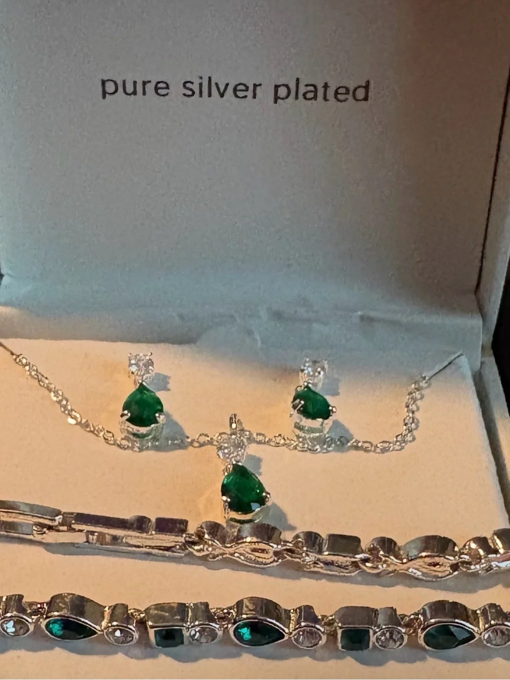 JCPenney Silver-Plated Necklace & Earring Set with Green Stones